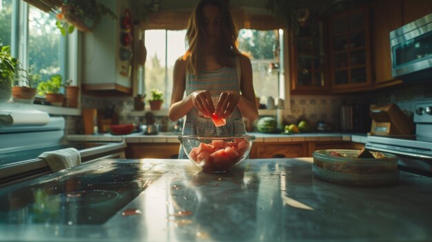 Young people with fresh watermelon