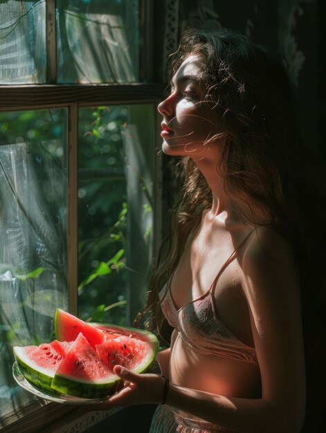 Young people with fresh watermelon