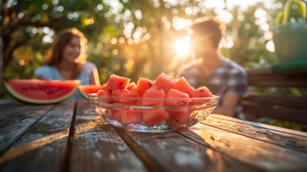 Young people with fresh watermelon