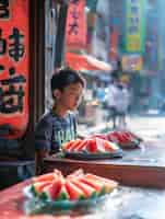 Free photo young people with fresh watermelon