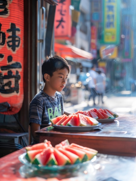 Young people with fresh watermelon