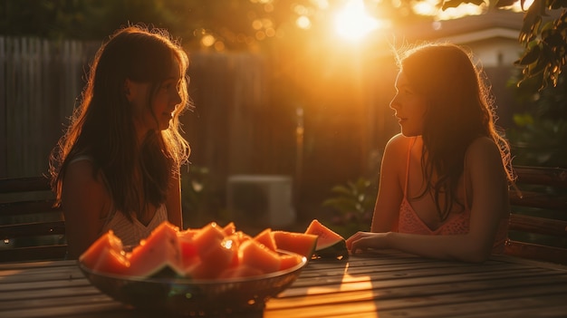 Free photo young people with fresh watermelon