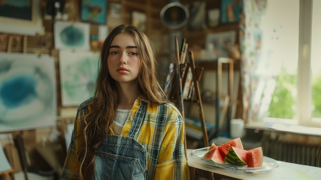 Young people with fresh watermelon