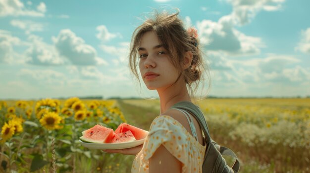 Young people with fresh watermelon