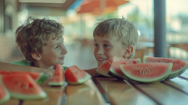 Free photo young people with tasty watermelon