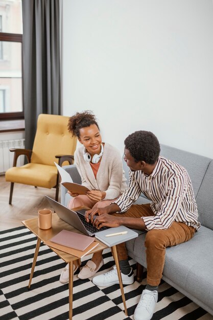 Young people working from a modern place