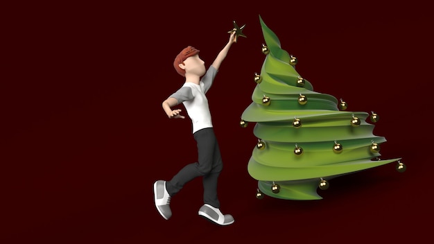 Free photo young person decorating christmas tree