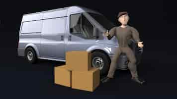 Free photo young person delivering parcel with van