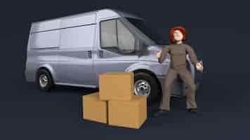 Free photo young person delivering parcel with van