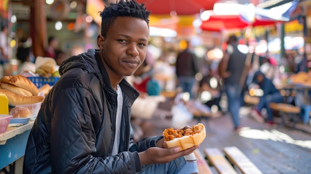 Young person enjoying street food