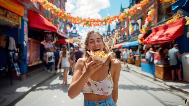 Young person enjoying street food