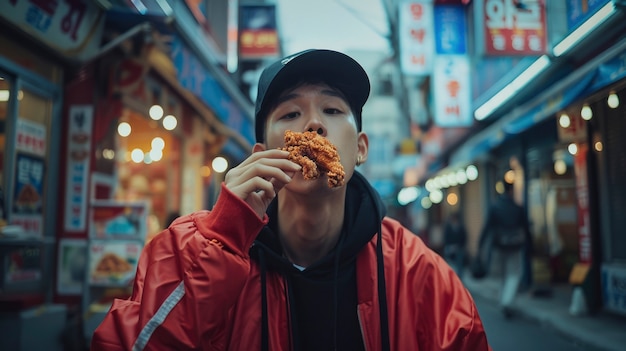 Young person enjoying street food