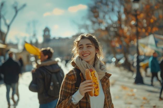 Young person enjoying street food