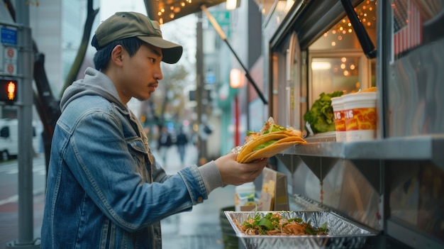 Young person enjoying street food