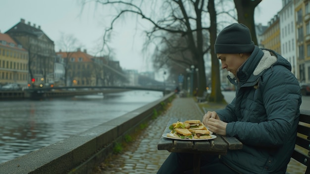 Young person enjoying street food