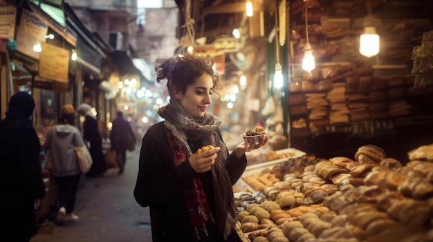 Free Photo young person enjoying street food