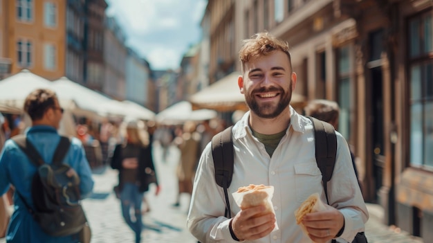 Young person enjoying street food