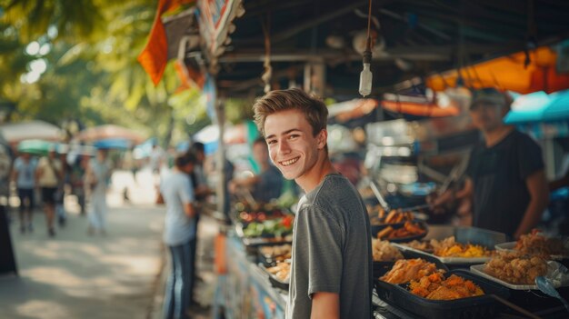 Young person enjoying street food