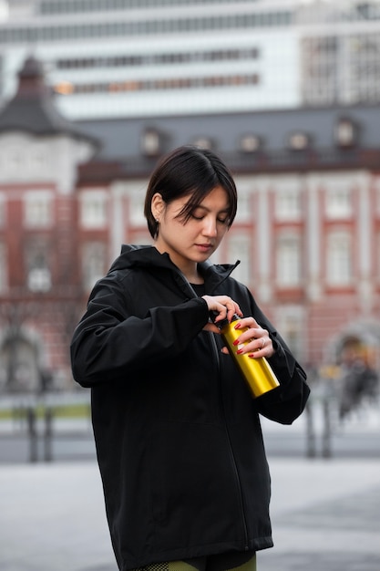 Young person getting ready for doing sport at night