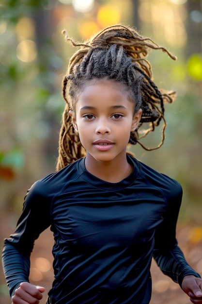 Free photo young person portrait in photorealistic style with braids