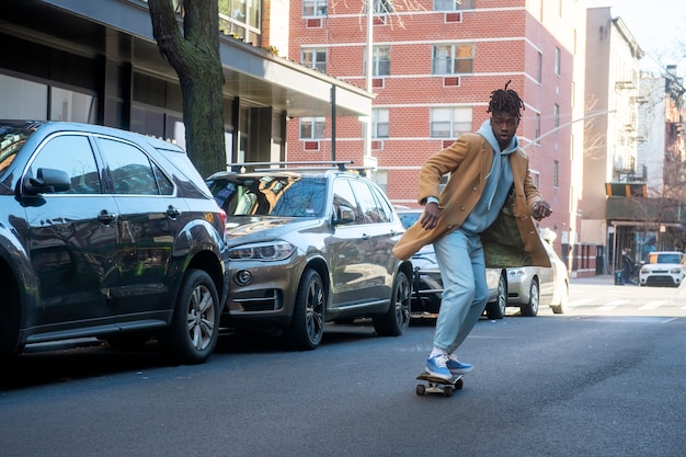 Young person using sustainable mobility