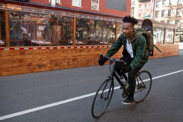 Young person using sustainable mobility