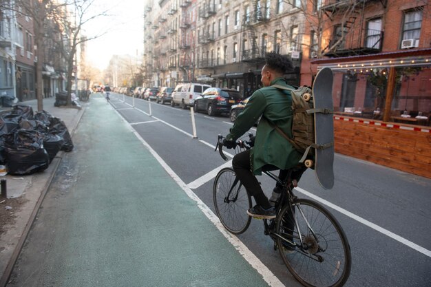 Young person using sustainable mobility