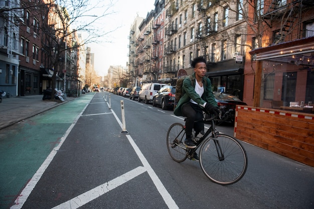 Young person using sustainable mobility