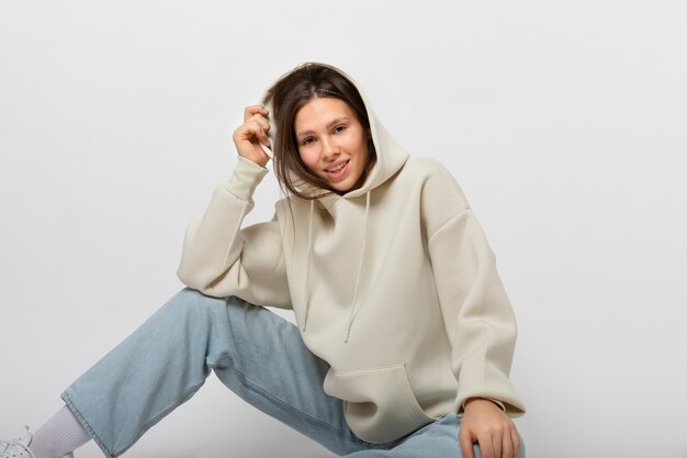 Young person wearing hoodie mockup