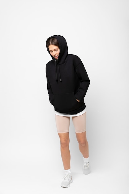 Young person wearing hoodie mockup