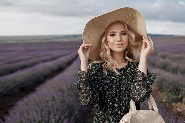 young pretty woman portrait in lavender field