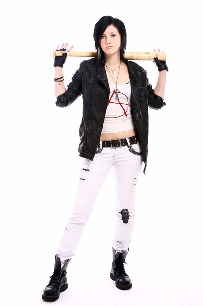 Young punk girl with baseball bat