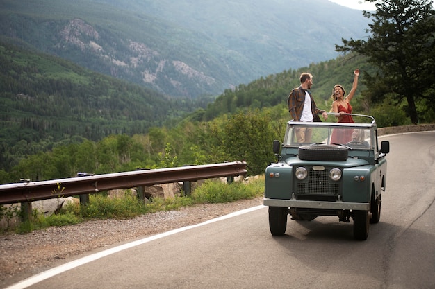 Young rural travellers driving through the country side