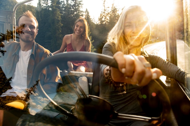 Young rural travellers driving through the country side