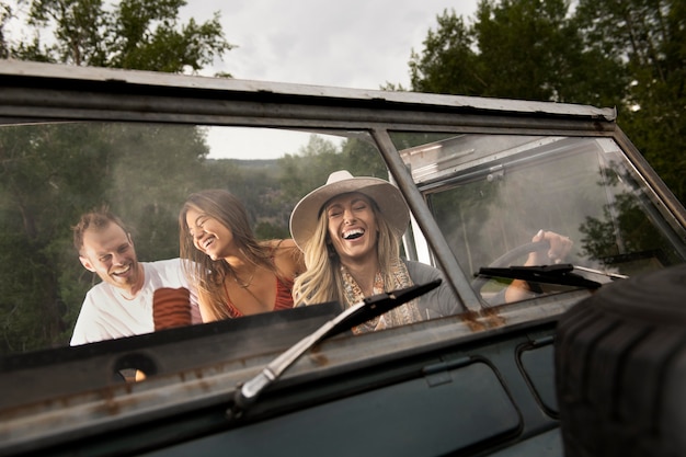 Young rural travellers driving through the country side