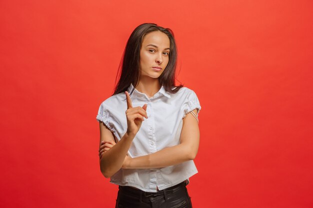 Young serious thoughtful business woman. Doubt concept.