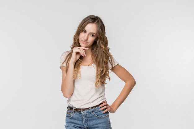 Young serious thoughtful business woman