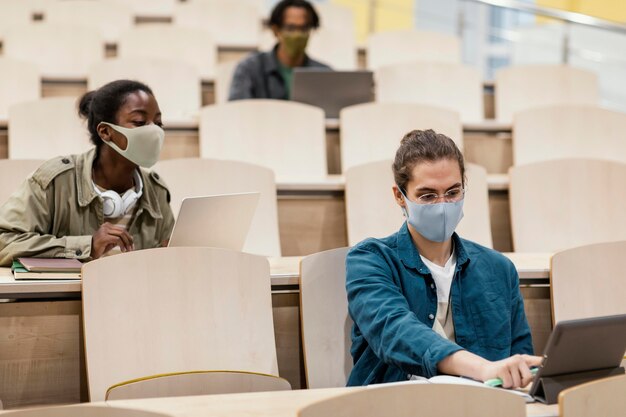 Young students attending a class