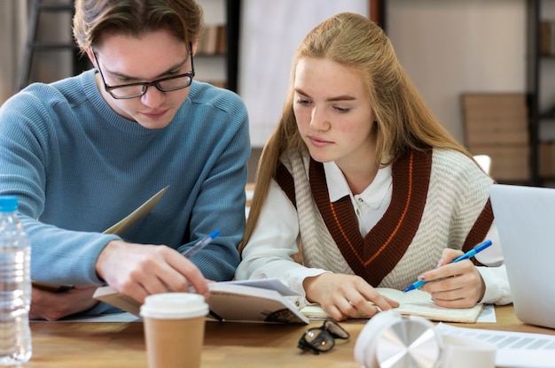 Young students during group study researching together