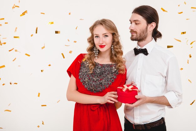 Young stylish couple celebrating new year