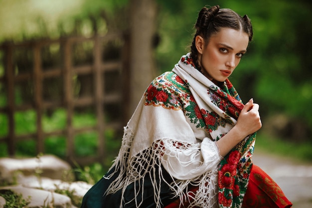 Free Photo young ukrainian girl in a colorful traditional dress