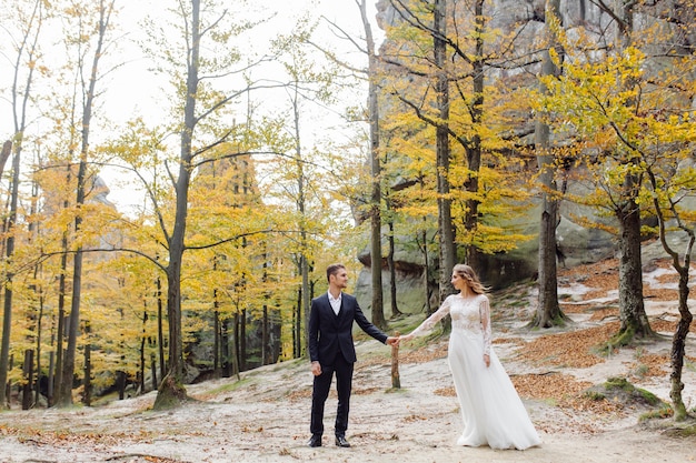 Young wedding couple enjoying romantic moments