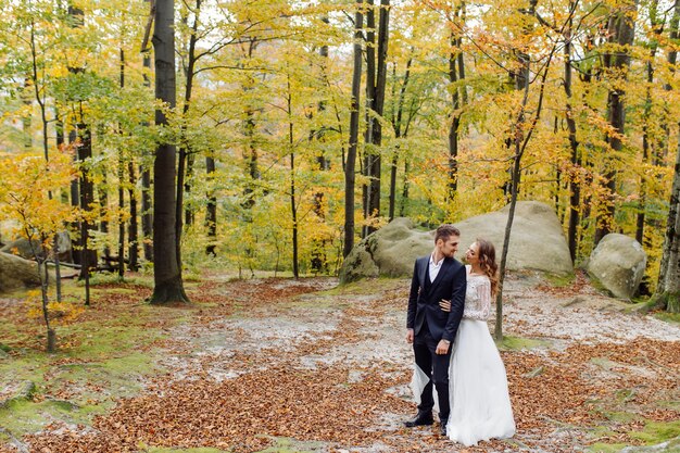 Young wedding couple enjoying romantic moments