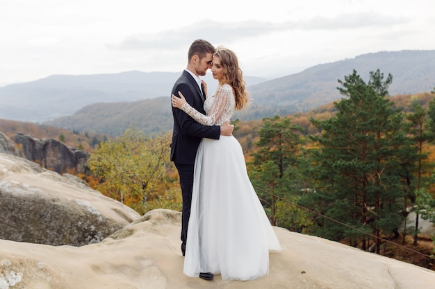 Young wedding couple enjoying romantic moments