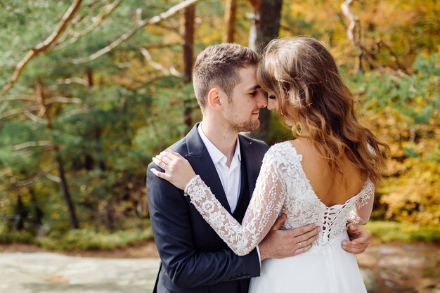 Young wedding couple enjoying romantic moments