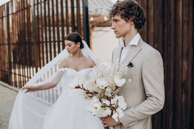 Young wedding couple on their wedding