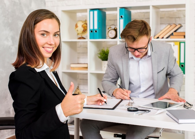 Young woman appreciates the work of the architect