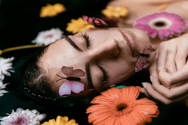 Free photo young woman enjoying thermal spa