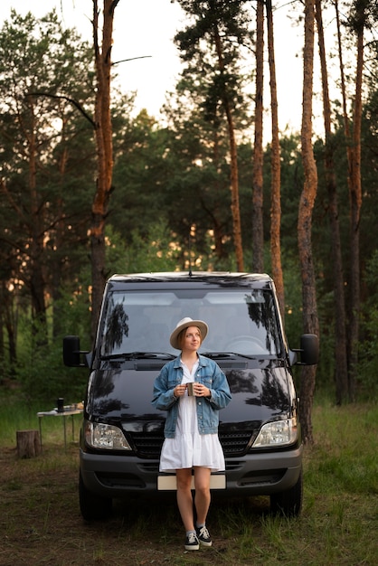 Young woman enjoying time in camping site