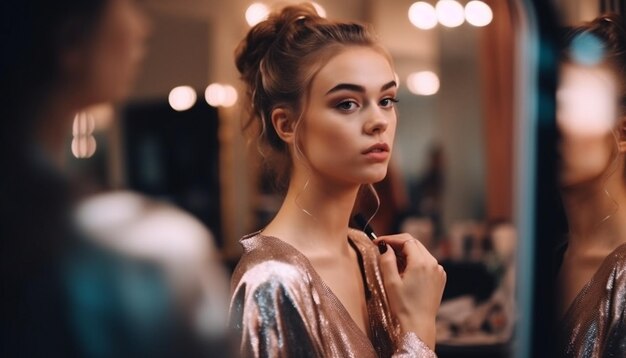 Young woman in hair salon radiating elegance generated by AI